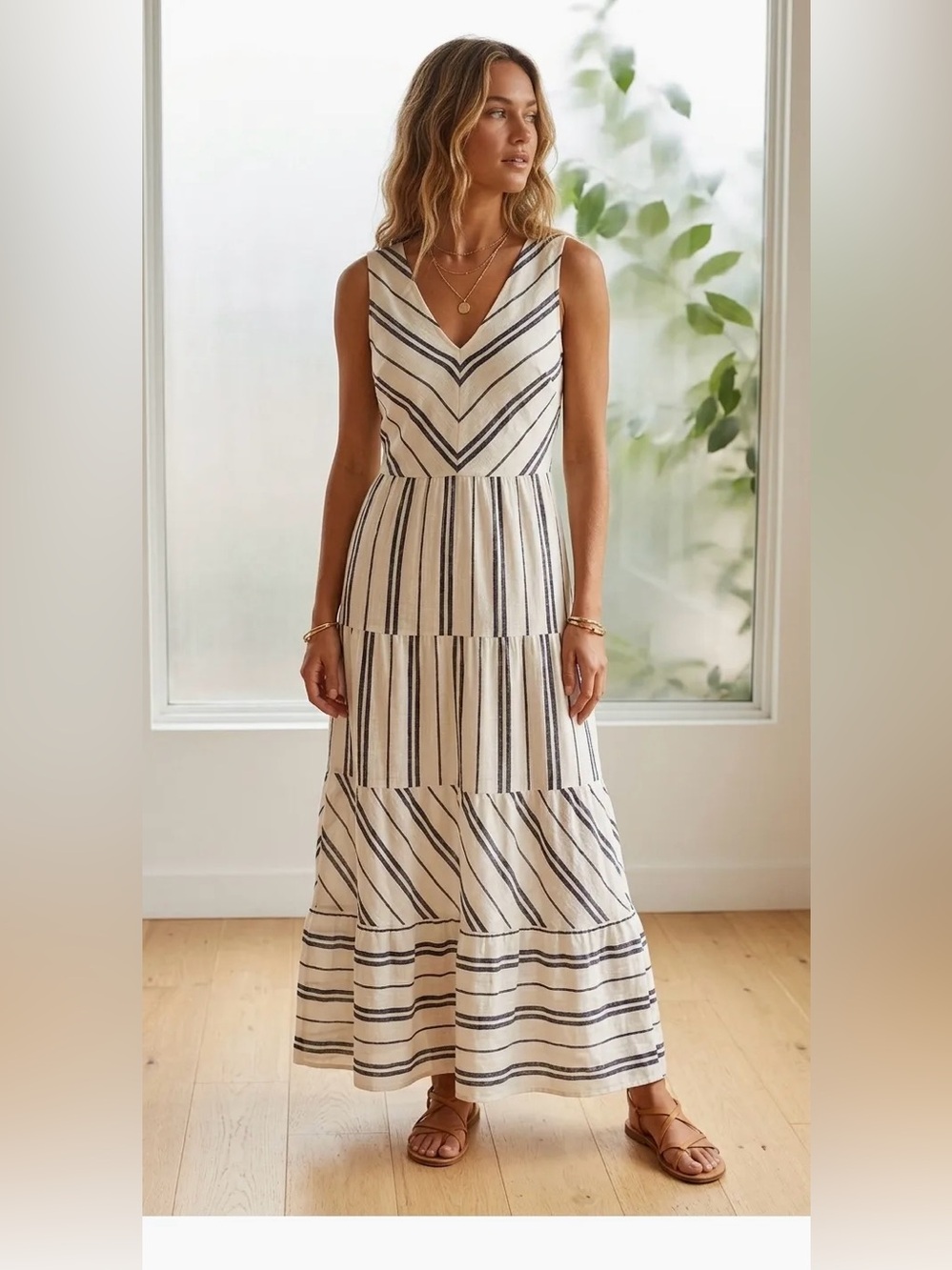 DKNY Linen blend  Midi Dress Sz 10  
Summer  Vacation Coastal Nautical